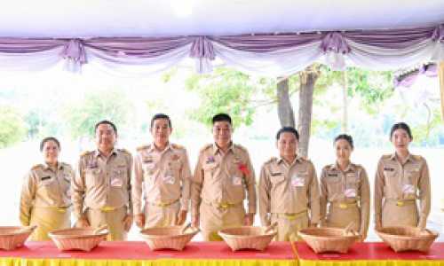 เฝ้ารับเสด็จ สมเด็จพระกนิษฐาธิราชเจ้า กรมสมเด็จพระเทพรัตนราชสุดา ฯ สยามบรมราชกุมารี เสด็จพระราชดำเนินทอดพระเนตรการเกี่ยวข้าว 